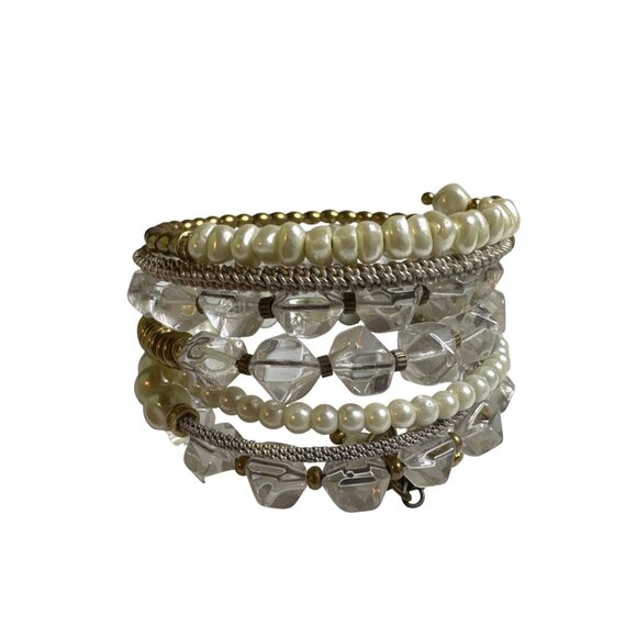 Silpada Multi-Strand Faux Pearl Crystal Bead Bracelet Silver & Gold Tone Accents - Picture 2 of 5